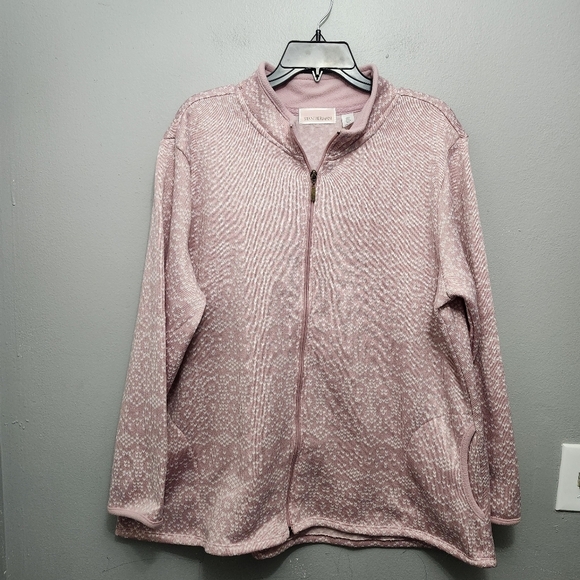 Stan Herman women's full zipper light weight jacket pink and white - Picture 1 of 8